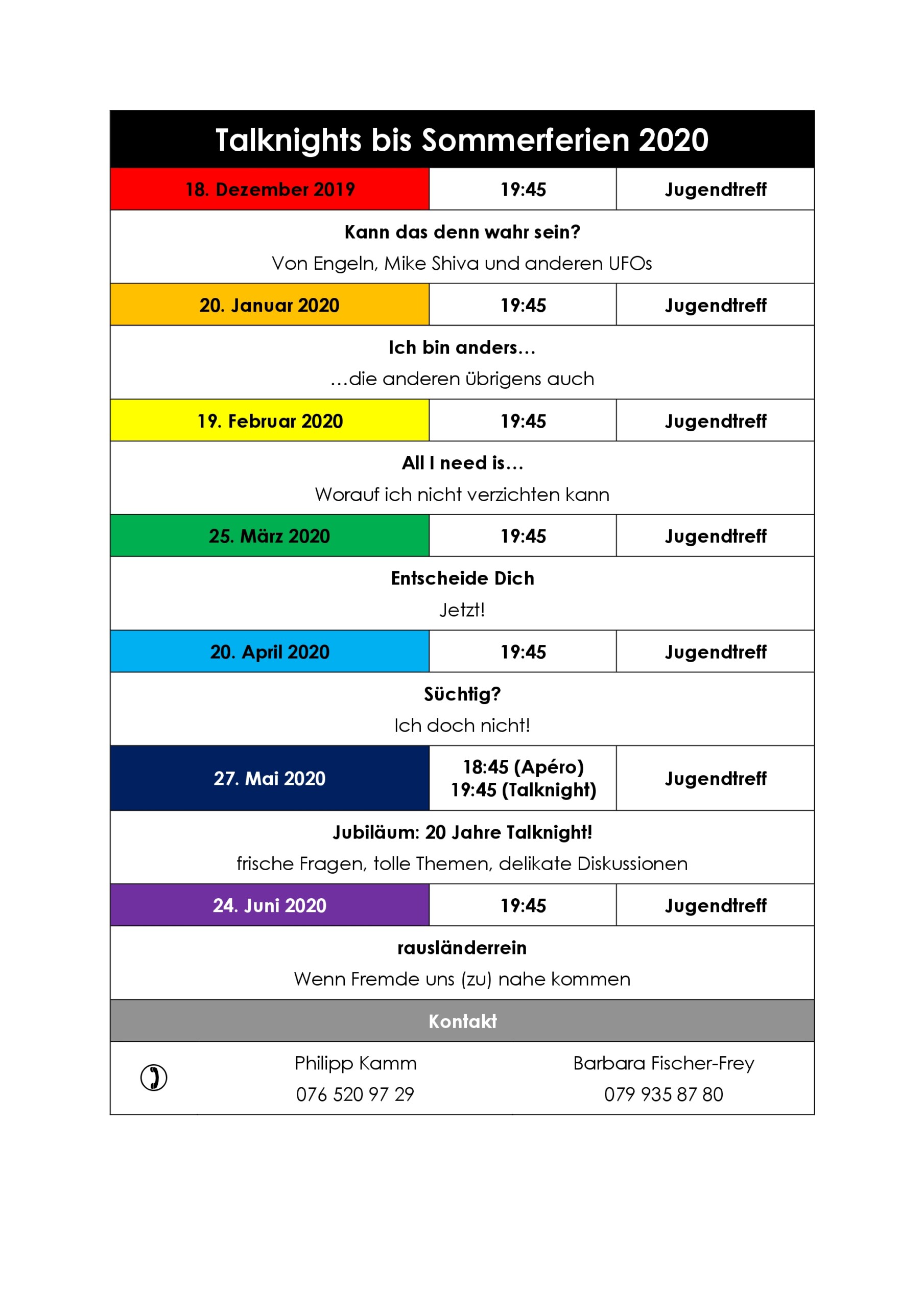 Mehr über den Artikel erfahren JAHRESPROGRAMM TALKNIGHT 2020