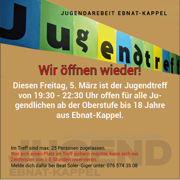 Du betrachtest gerade JUGENDTREFF WIEDER GEÖFFNET