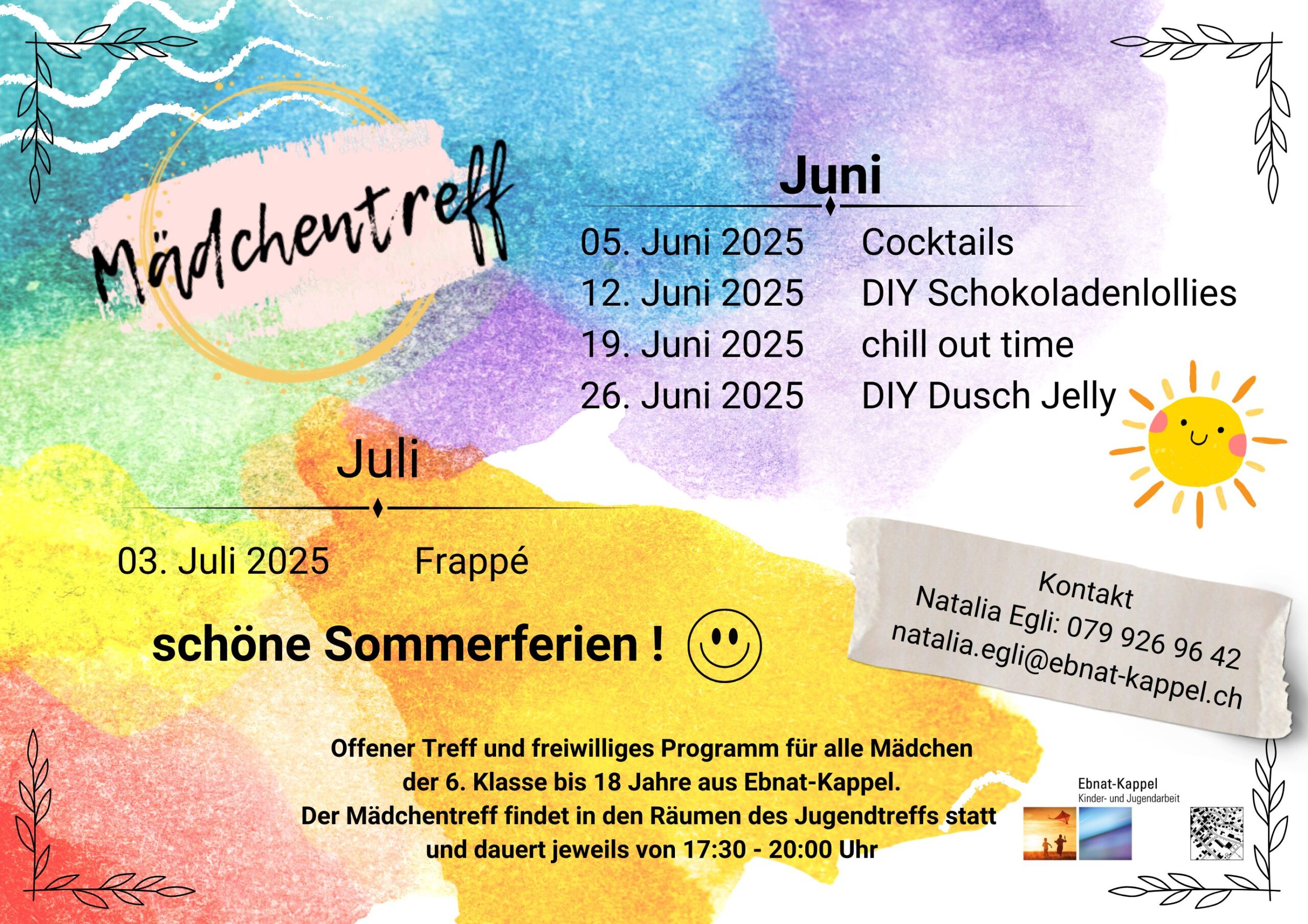 Mehr &uuml;ber den Artikel erfahren Programm M&auml;dchentreff Juni und Juli 2025