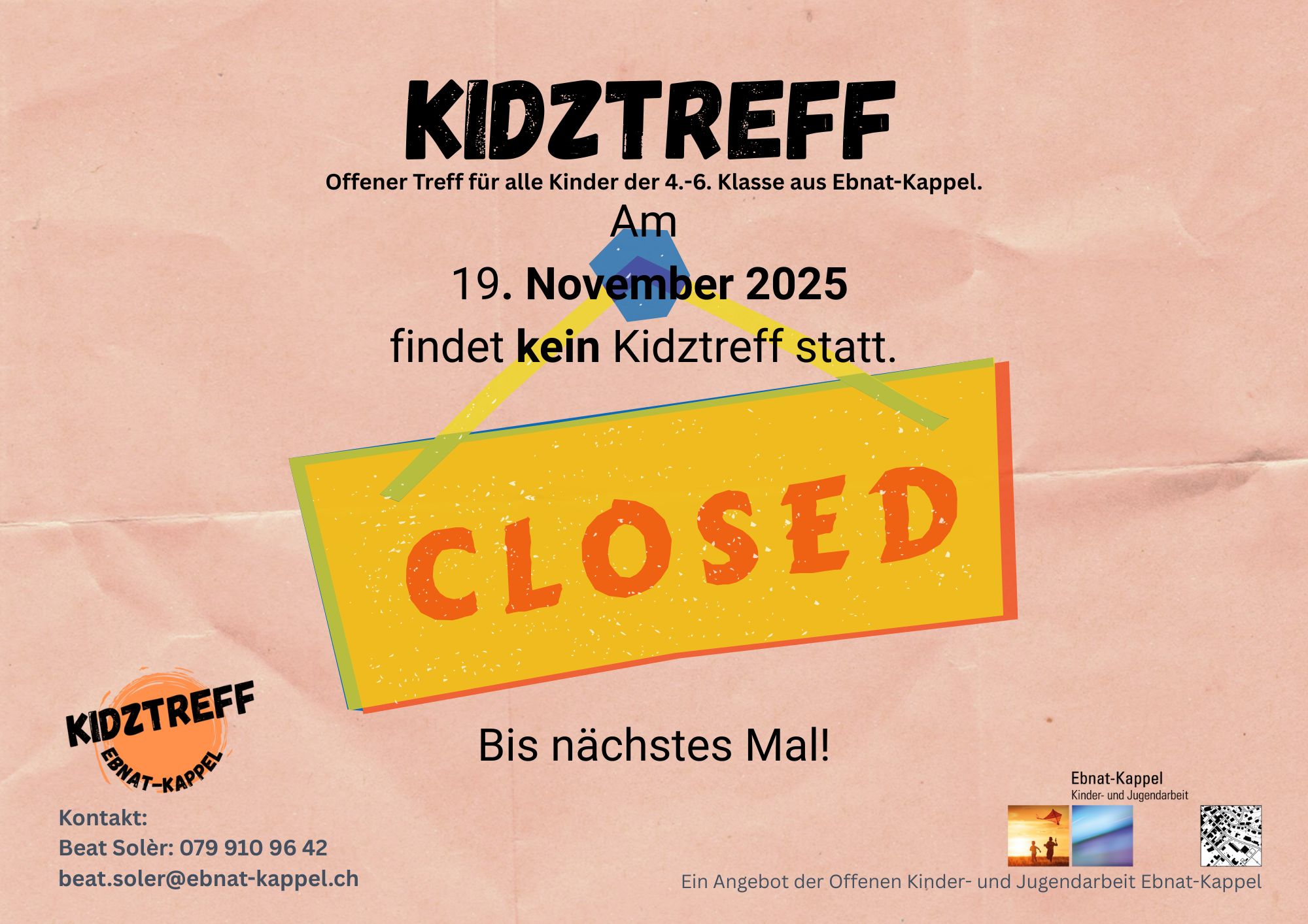 Mehr über den Artikel erfahren Am 19. November kein Kidztreff
